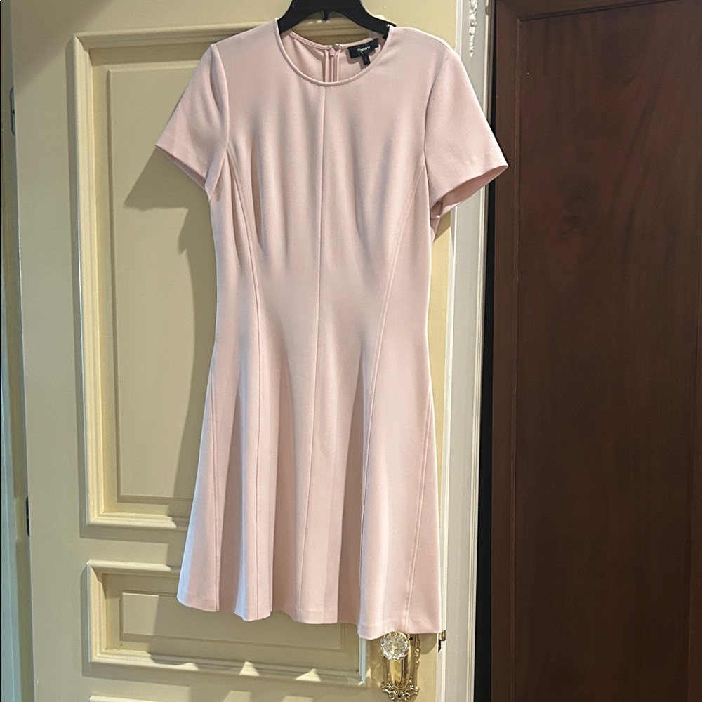 Theory Pale Pink Short Sleeve Fit-and-Flare Mini Dress